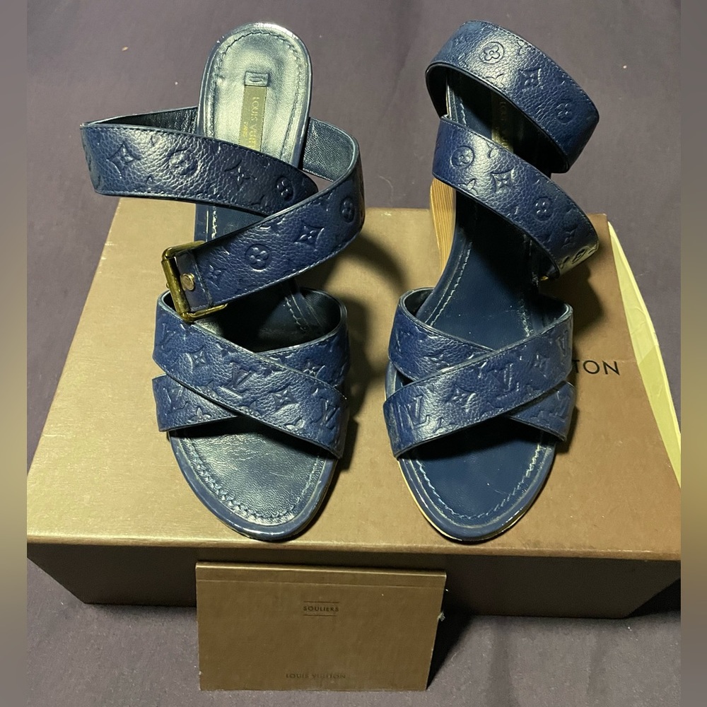 Louis Vuitton Blue Wedge Ankle Strap size 39 Sandals